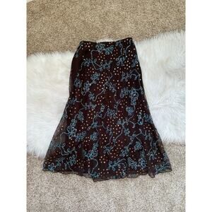 Vintage Y2K 90s Byer California IZ Brown Blue Sequin Embroidered Skirt